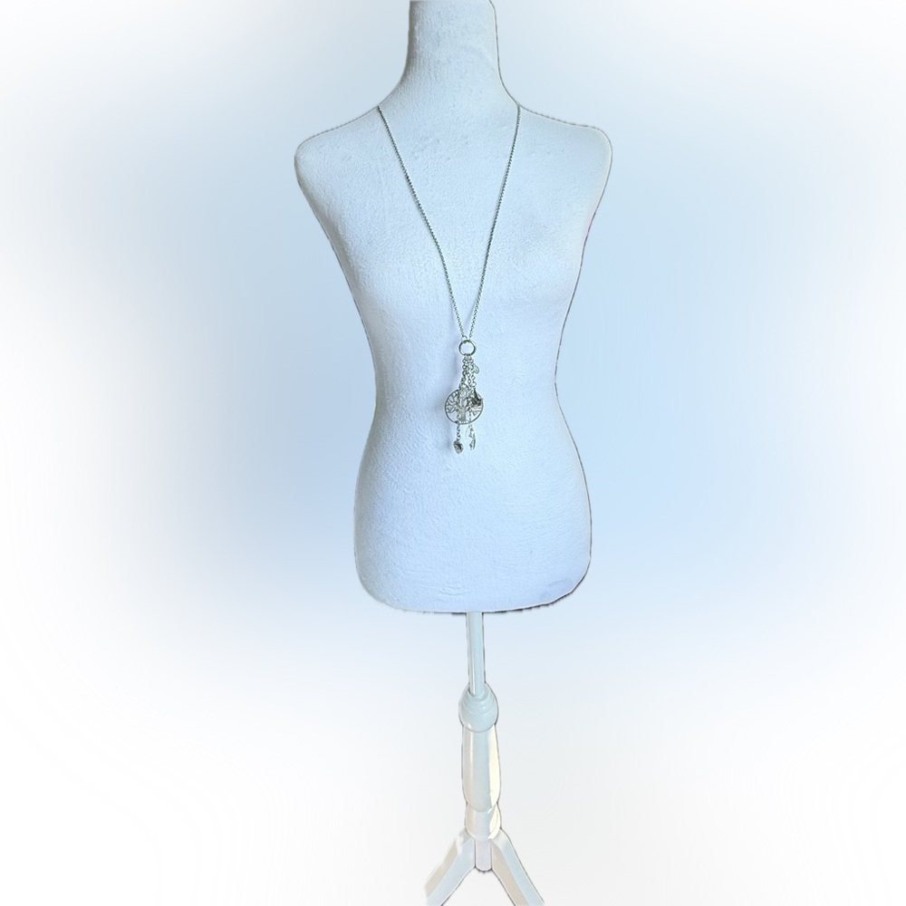 🌳 Cookie Lee Silver Charm Necklace w/Heart Dove Crystal Accents & Tree of Life - Picture 5 of 11